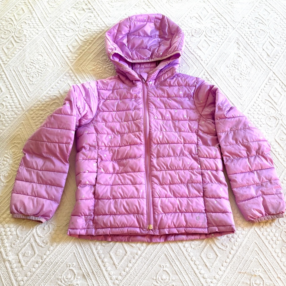 Gap Light Pink, Lilac, Silver Star Print Puffer Girls Jacket with Hood